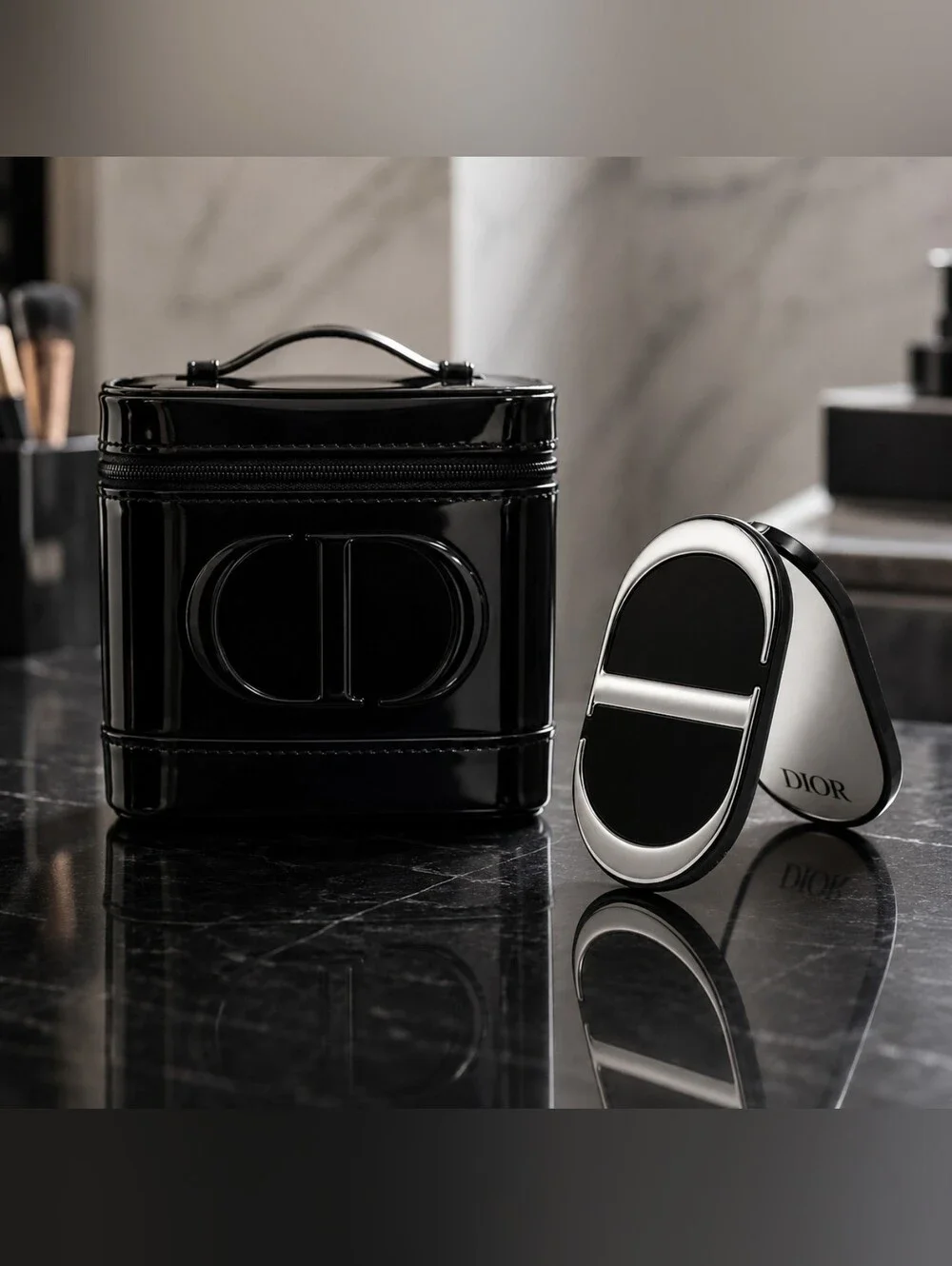 Dior Black Vanity Case & Phone Mirror.